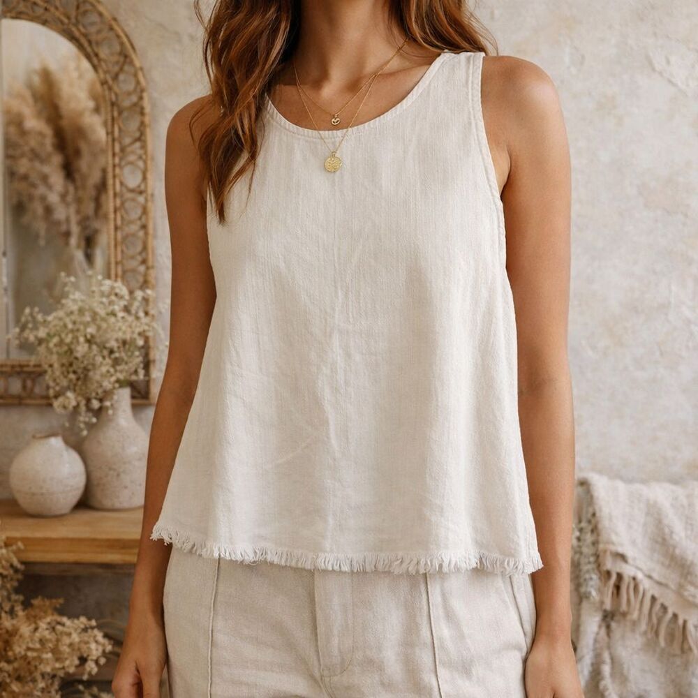 Aerie Coastal Grandma Raw Hem Swing Tank Cream/Gray Minimalist Top XL